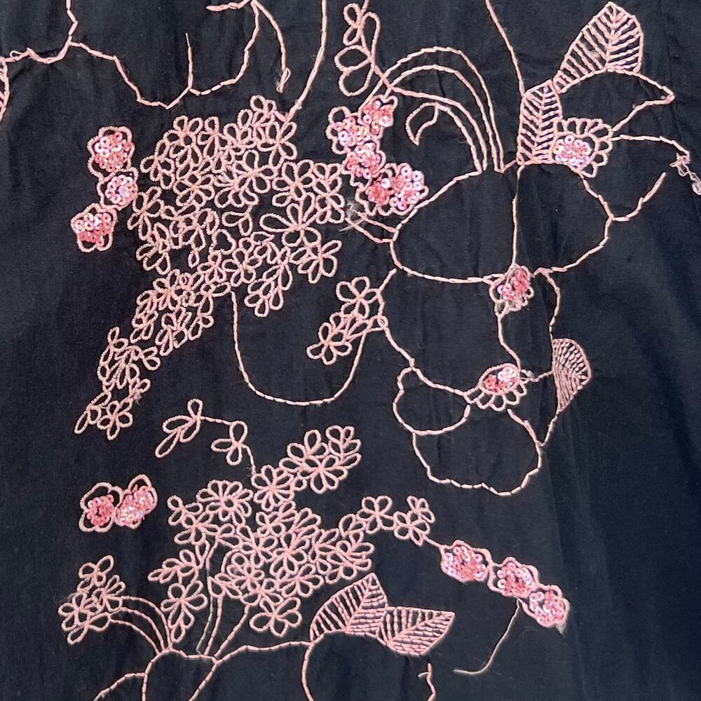 Black Floral Embroidered Cotton A-Line Skirt Pink Sequin Small - Picture 2 of 6
